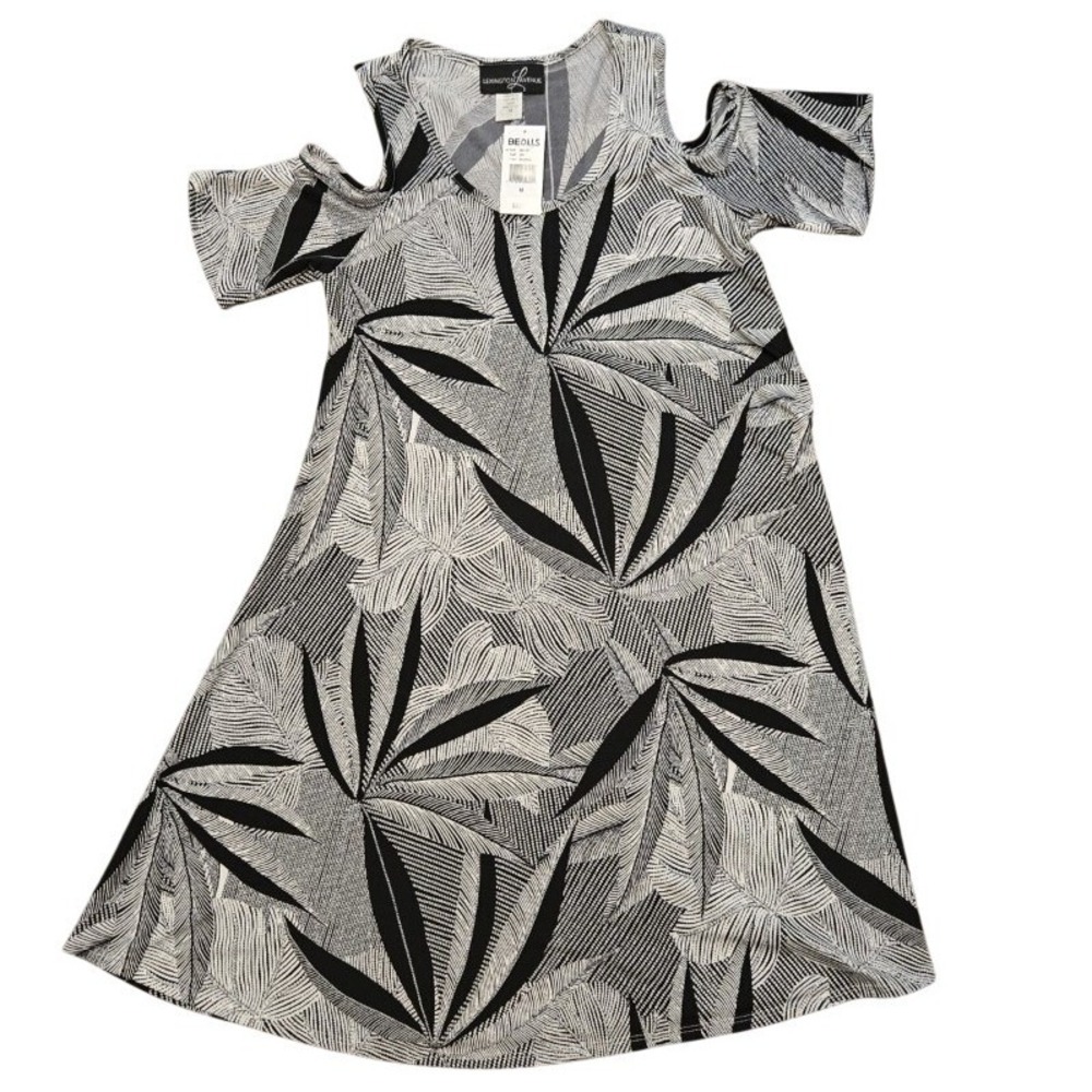 Lexington Avenue NWT Cold Shoulder Dress Lightweight Med. Black White‎ NEW